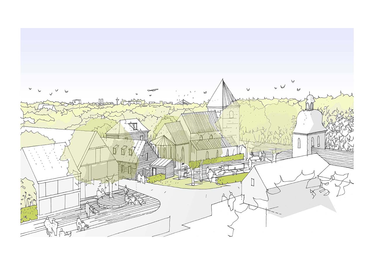 Entwurfszeichnung für den neuen Dorfplatz in Düsseldorf Kalkum.