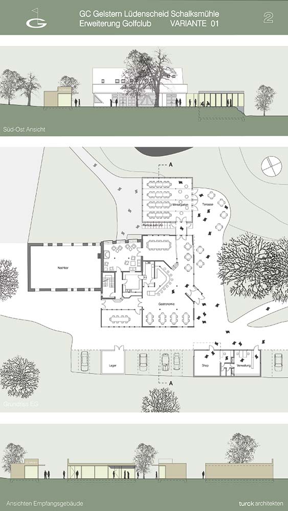Architektur-Präsentation mit Grundrissen.