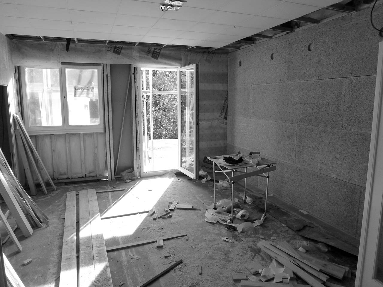 Ein Innenraum während umfangreicher Sanierungsmaßnahmen.